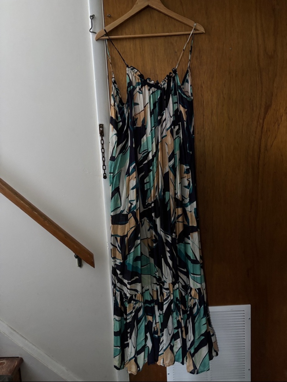 Anthropologie Sleeveless Abstract Maxi Dress - Teal, Black, Cream & Tan
